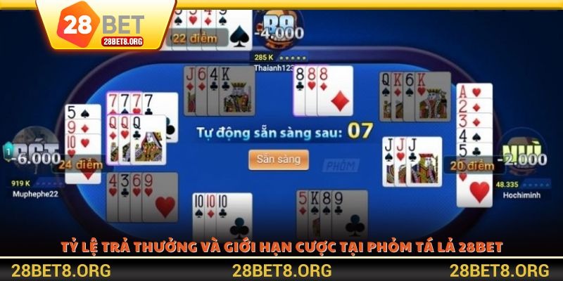 Tỷ lệ trả thưởng và giới hạn cược tại Phỏm tá lả 28BET