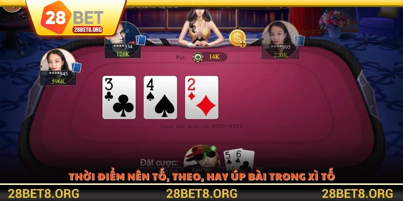 Thời điểm nên tố, theo, hay úp bài trong Xì tố